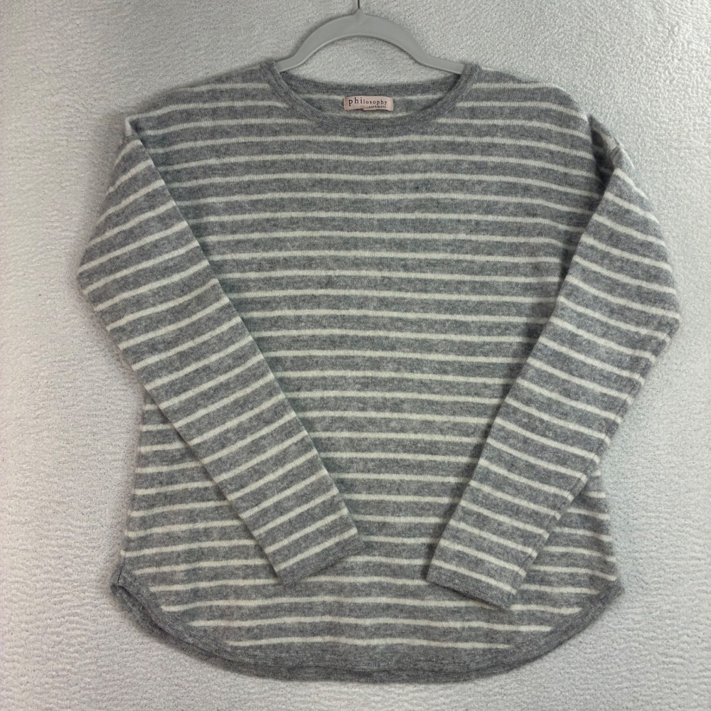 Philosophy Cashmere Sweater Women S Gray White Striped Crewneck Preppy Luxury